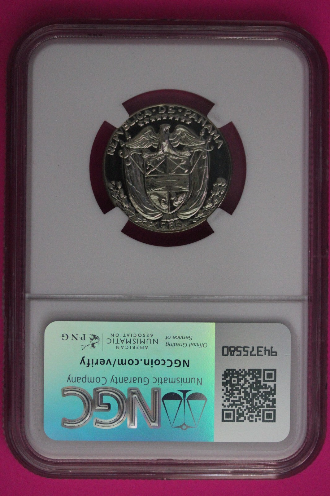 Top Pop 1969 Panama PF 69 Proof 1/4 Balboa NGC Graded Certified Slab 1022