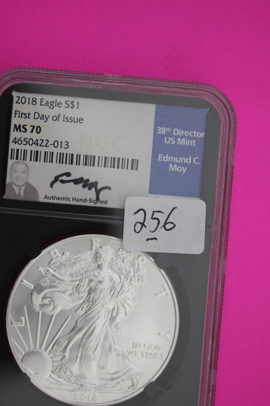 2018 MS 70 Silver Eagle Moy Signature 1rst Day Issue 1 OZ .999 NGC Certified 256