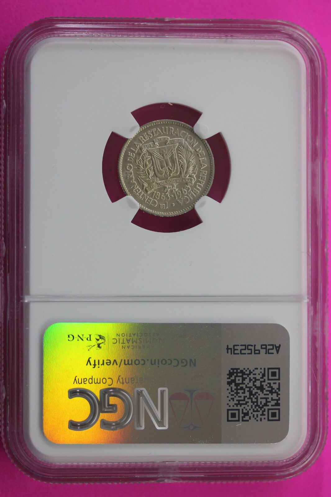 1963 MS 63 Dominican Republic 10 Centavos Silver Coin NGC Certified Slab 159