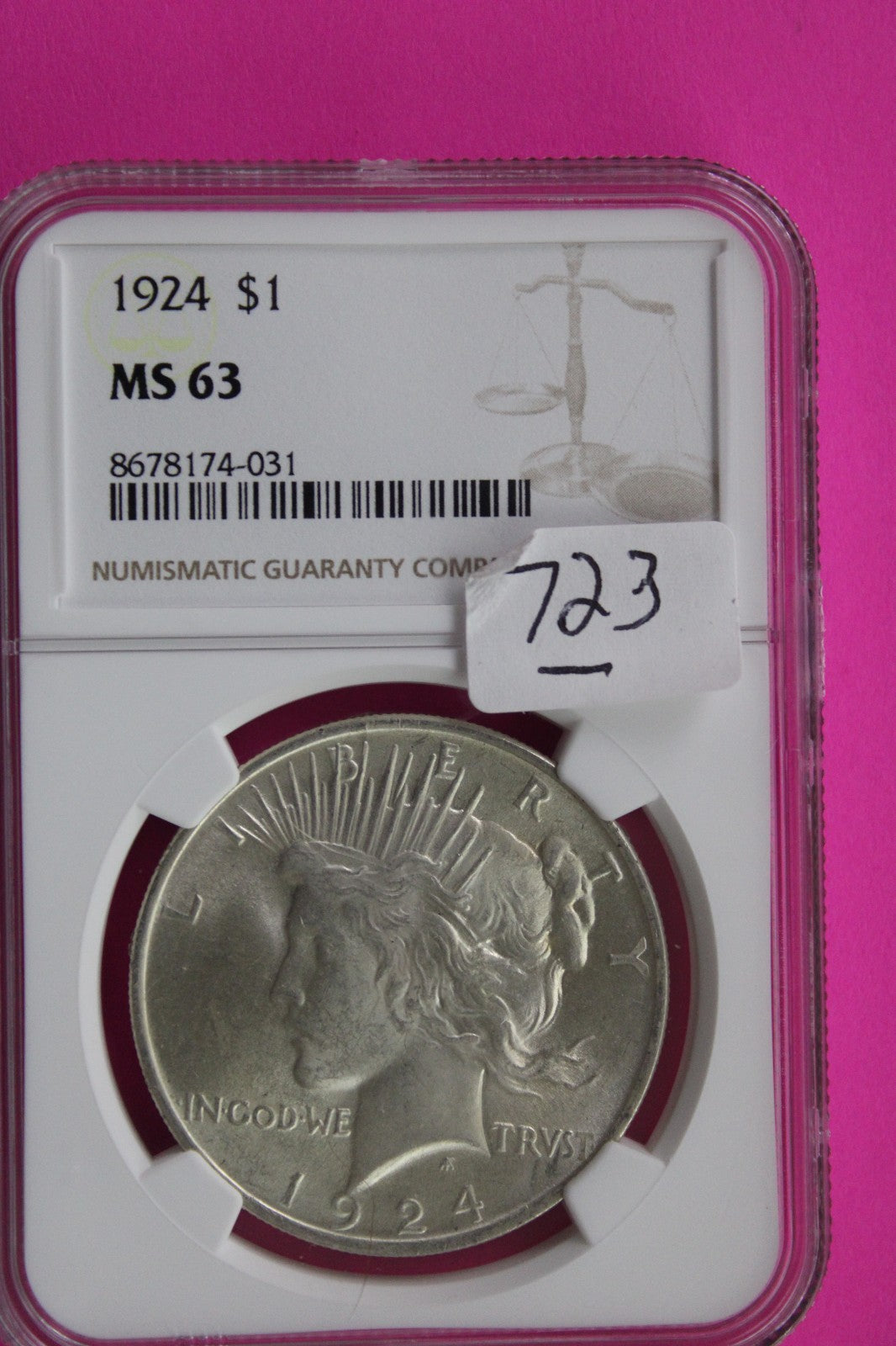 1924 P MS 63 Liberty Peace Silver Dollar NGC Certified Graded Authentic 723