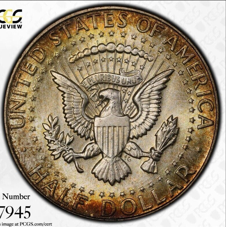 Toned Color 1964 P MS 65 John Kennedy Half Dollar PCGS Trueview Slab 1516