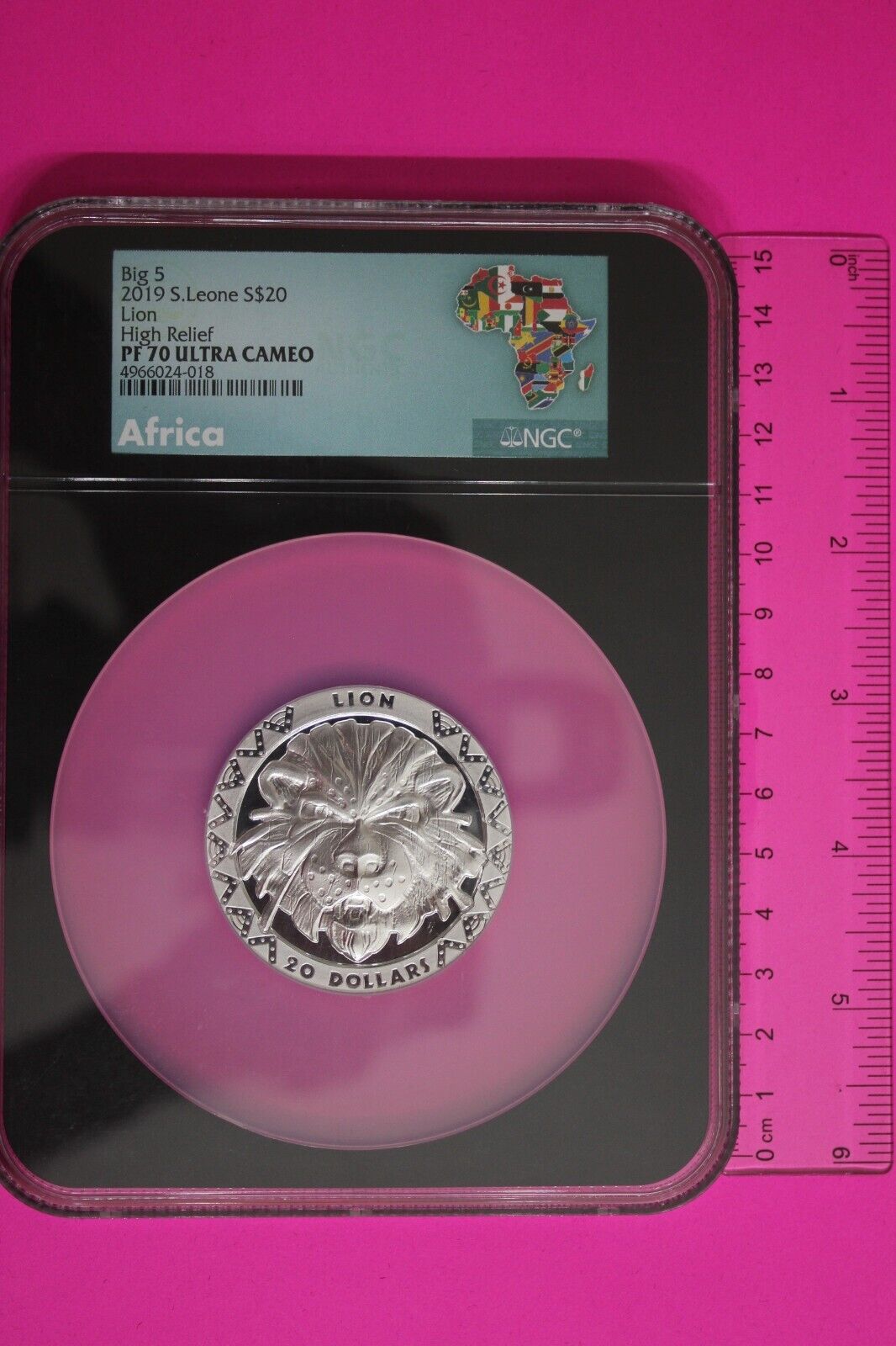2019 PF 70 2 Ounces Silver Lion High Relief 20 D Sierra Leone .999 Fine NGC 7048