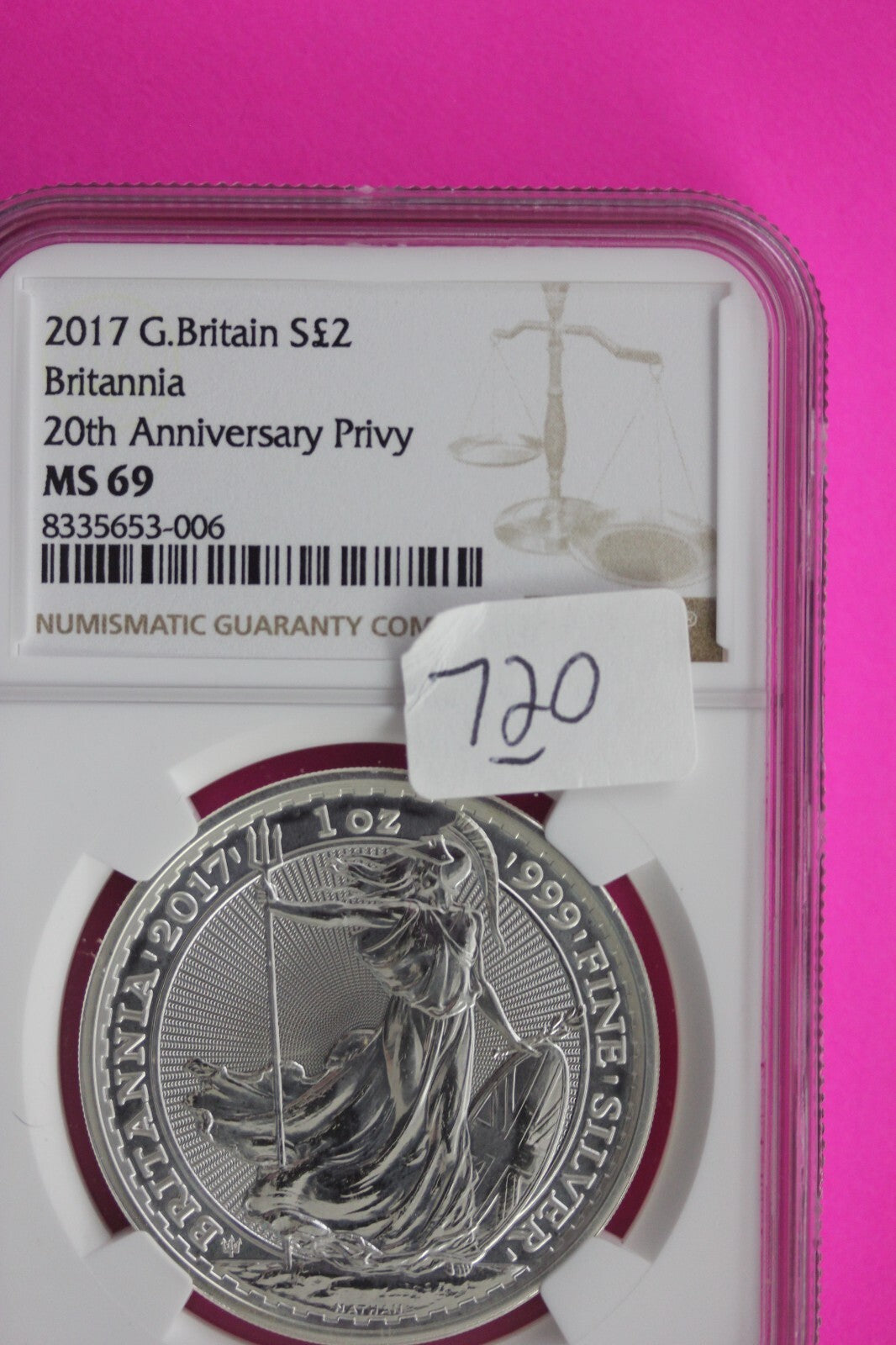 2017 MS 69 Great Britain £2 Britannia 20th Anniversary Privy NGC Graded Slab 720