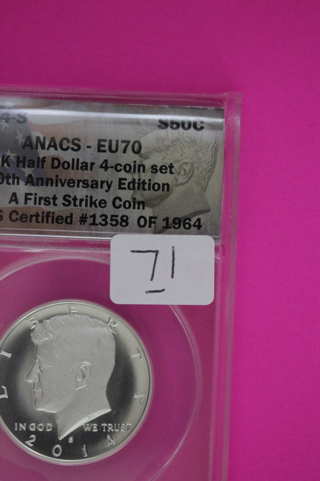 2014 S EU 70 Silver John Kennedy Half Dollar ANACS Certified Authentic Slab 71