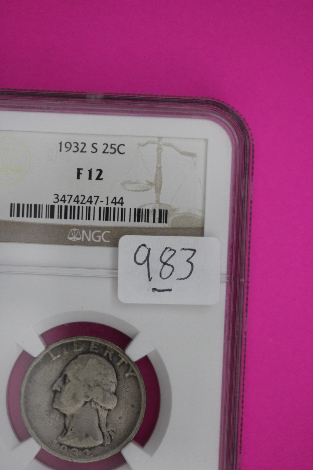 1932 S F 12 Key Date George Washington Silver Quarter NGC Certified Graded 983