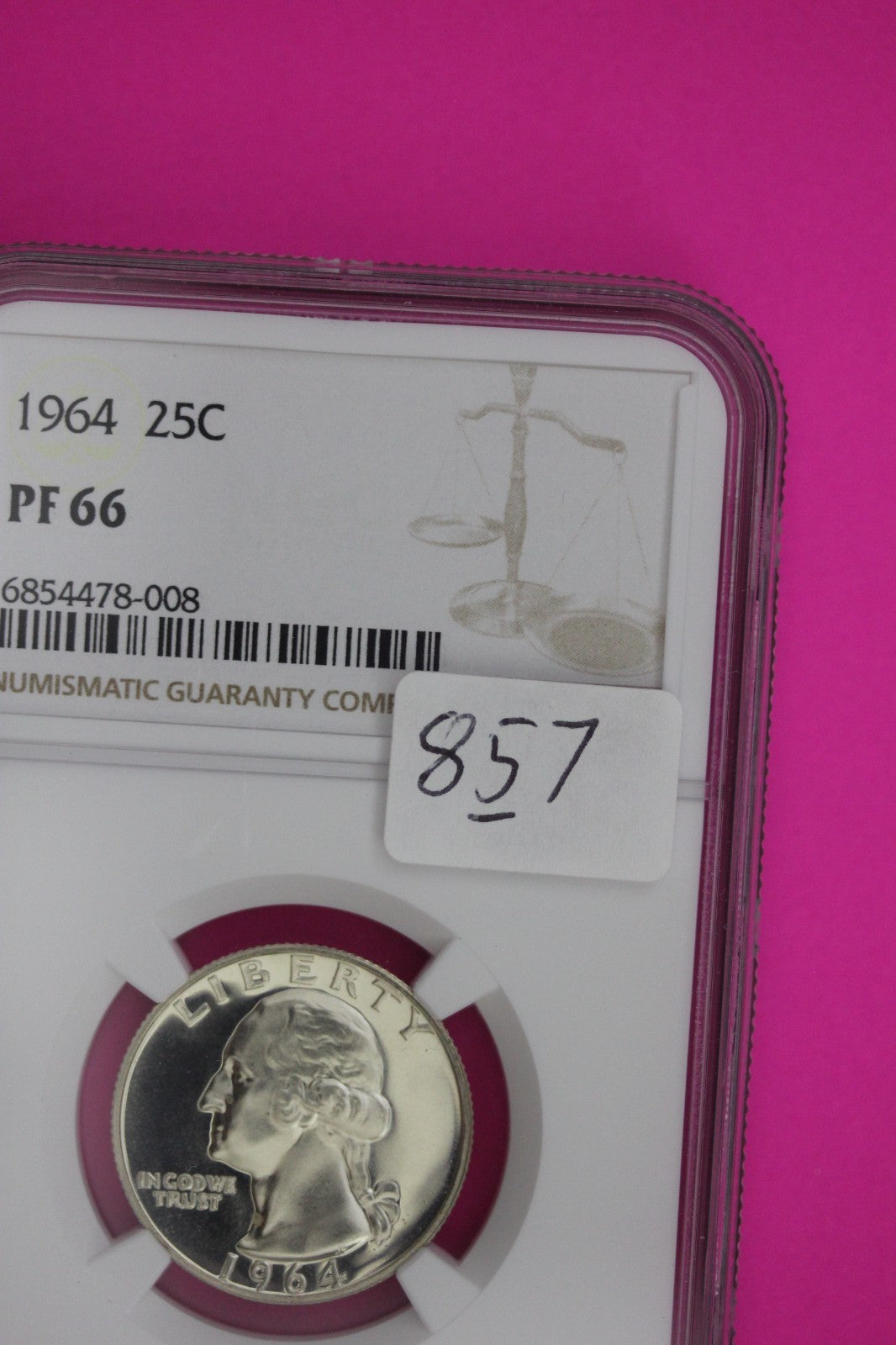 1964 PF 66 Proof Washington Silver Quarter NGC Certified Graded Authentic 857