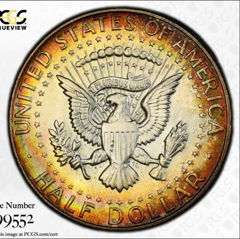 Rainbow Toned 1967 Silver MS 65 John F Kennedy Silver Half Dollar PCGS Slab 146