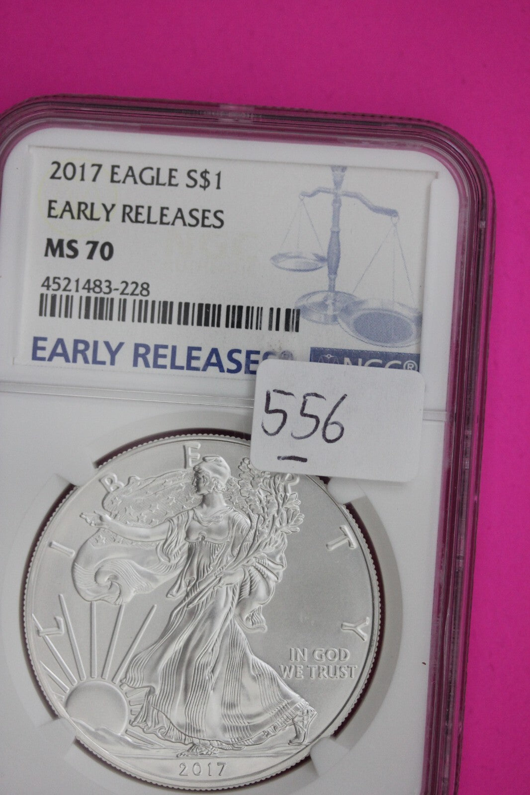 2017 MS 70 Silver Eagle Coin 1 OZ .999 NGC Certified Graded Authentic Slab 556
