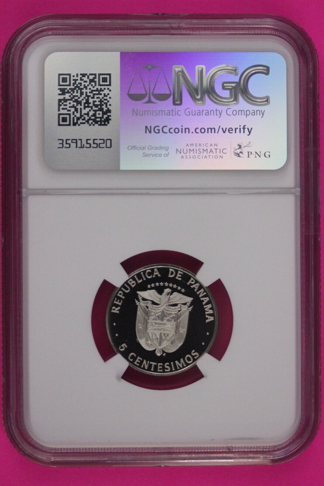 1975 Panama PF 69 Ultra Cameo Proof 5 Centesimos NGC Certified Graded Slab 854