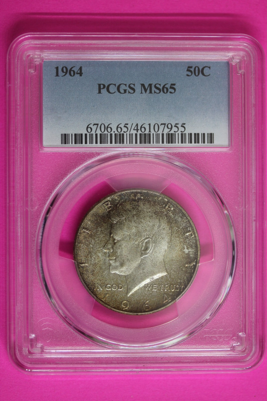 Toned Color 1964 P MS 65 Kennedy Half Dollar PCGS Certified Trueview Slab 1463