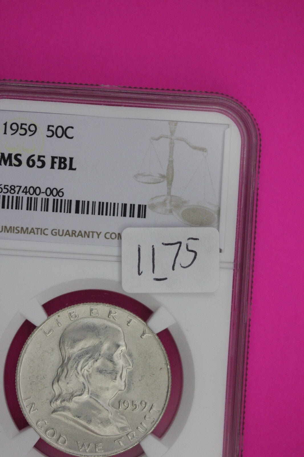 1959 P MS 65 Full Bell Lines Ben Franklin Silver Half Dollar NGC FBL Slab 1175
