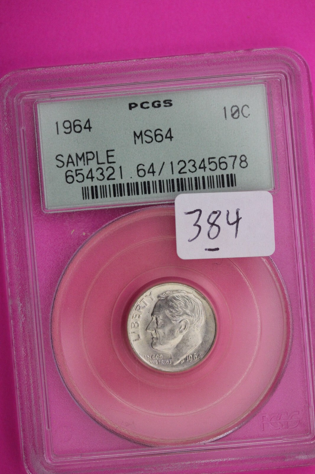 1964 P MS 64 Roosevelt Dime PCGS Green Label Sample Slab Silver Coin 384