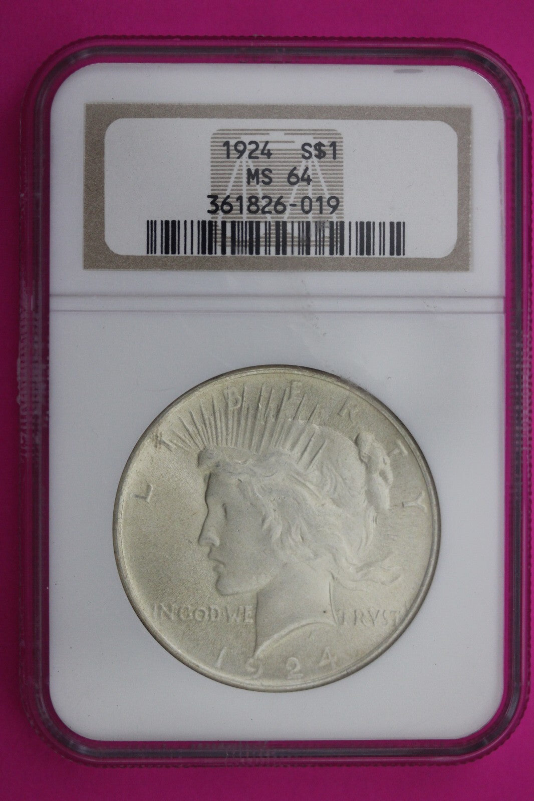 1924 P MS 64 Liberty Peace Silver Dollar NGC Certified Authentic Graded Slab 332