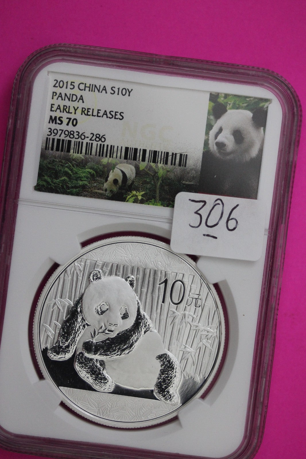 2015 China Silver Panda MS 70 10 Yuan NGC Certified Authentic Graded Slab 306