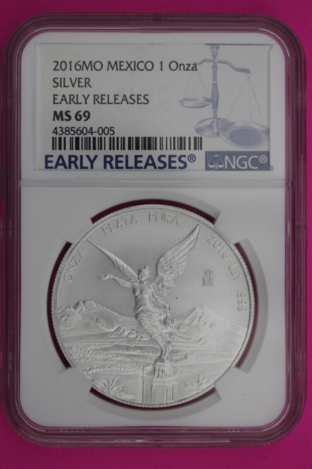 2016 MS 69 Mexico Libertad 1 Onza 1 OZ .999 Silver NGC Certified Graded Slab 596