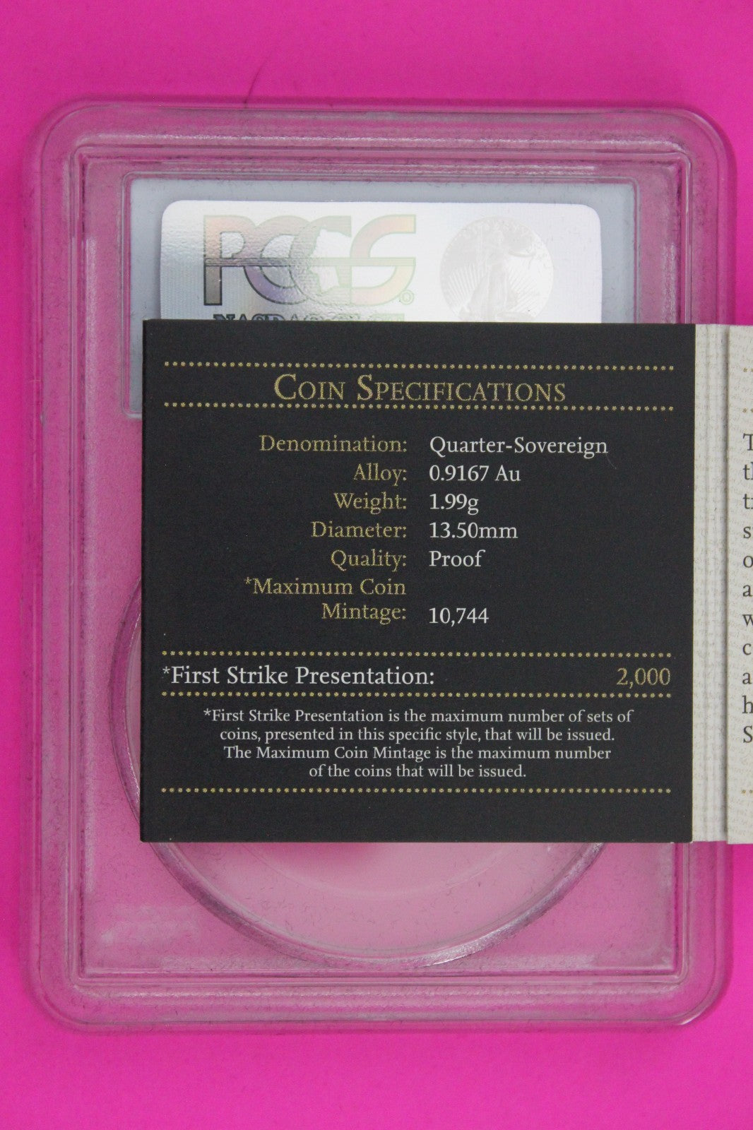 2012 Gem Proof Great Britain 1/4 Soverign .059oz AGW Gold Coin PCGS COA 6117