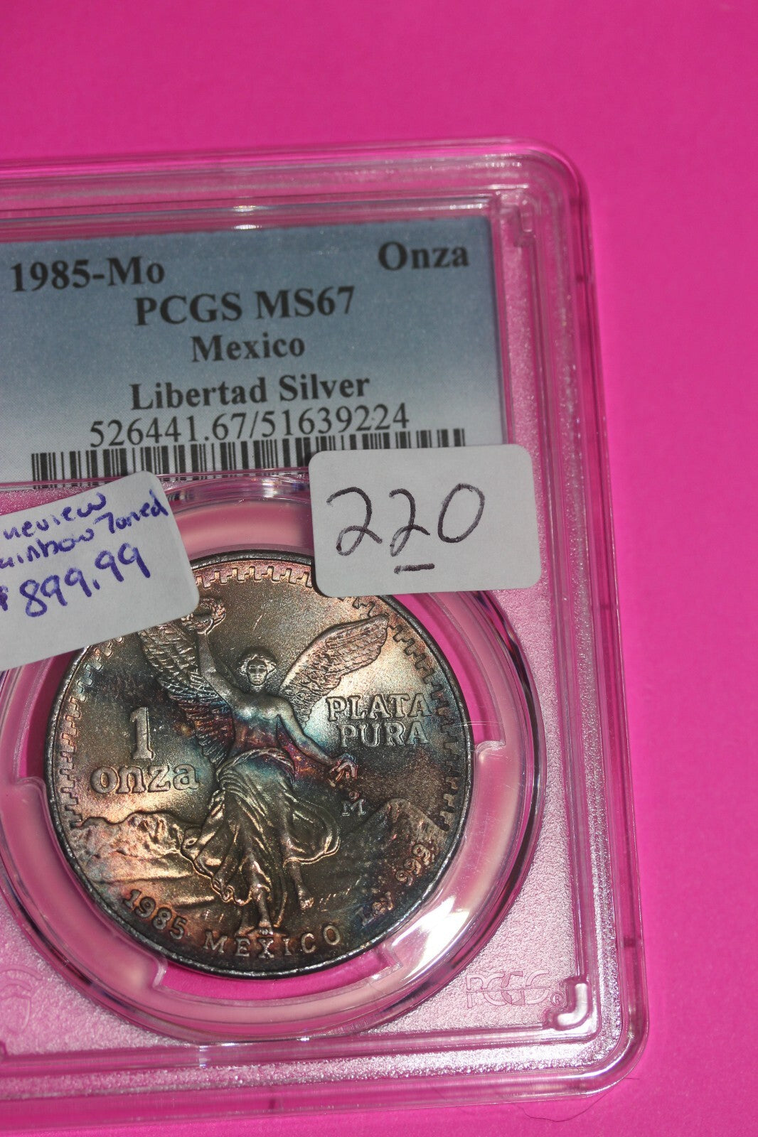 Rainbow Toned 1985 MS 67 Libertad Mexico 1 OZ Silver Coin PCGS Certified 220
