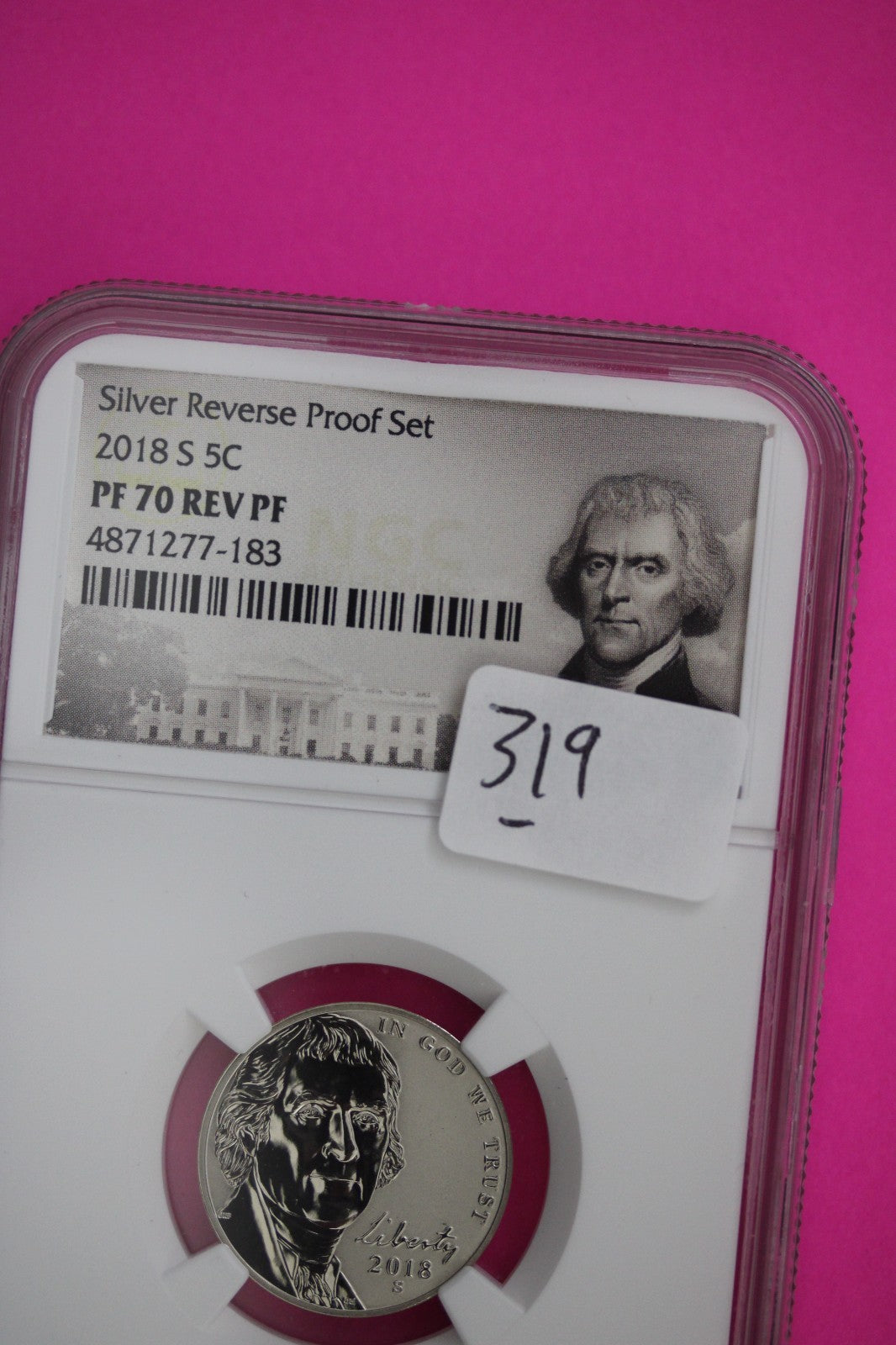 2018 S PF 70 Reverse Proof Jefferson Nickel 1 Coin From a Proof Set NGC Slab 319