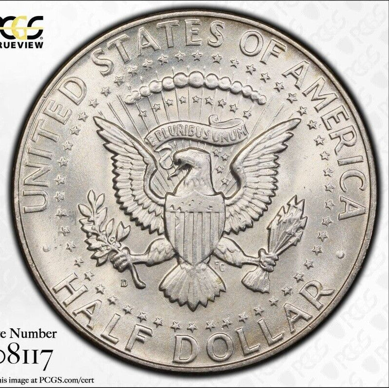 Rainbow Toned 1964 D MS 65 Kennedy Half Dollar PCGS Trueview Certified 658