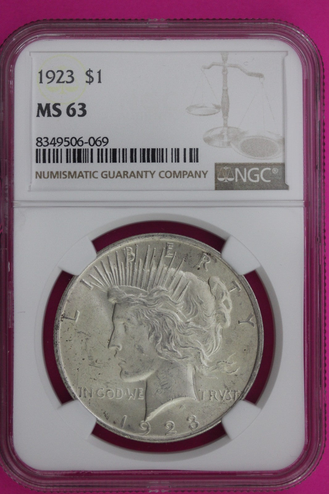 1923 P MS 63 Liberty Peace Silver Dollar NGC Certified Graded Authentic 1127