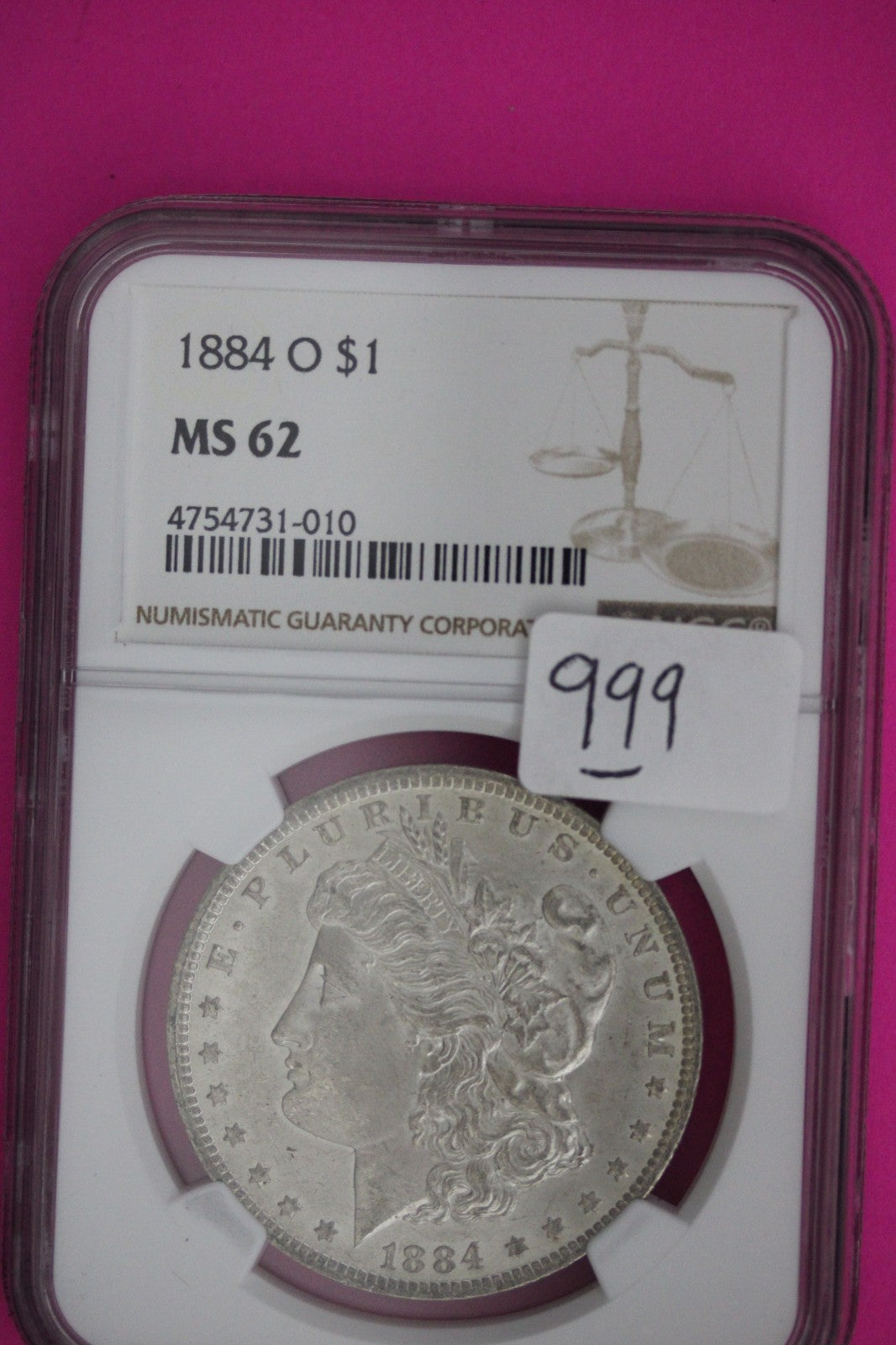 1884 O MS 62 Liberty Morgan Silver Dollar NGC Certified Graded Authentic 999
