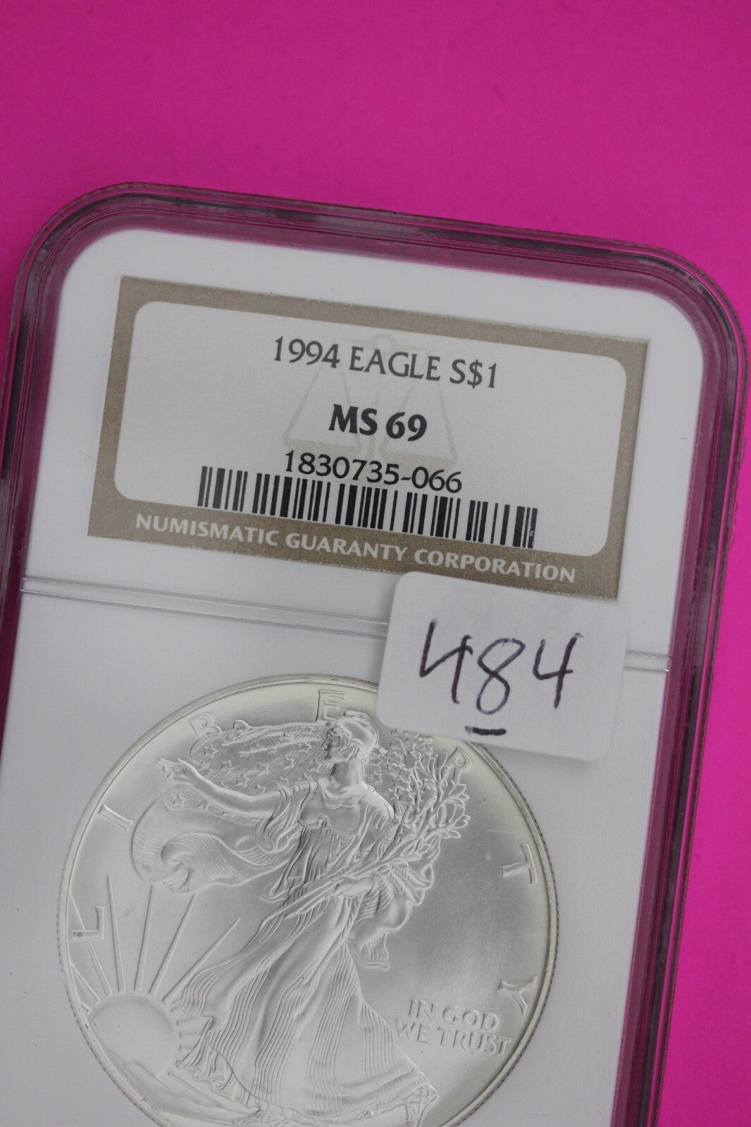 1994 MS 69 Silver Eagle Coin 1 OZ .999 NGC Graded Certified Authentic Slab 484