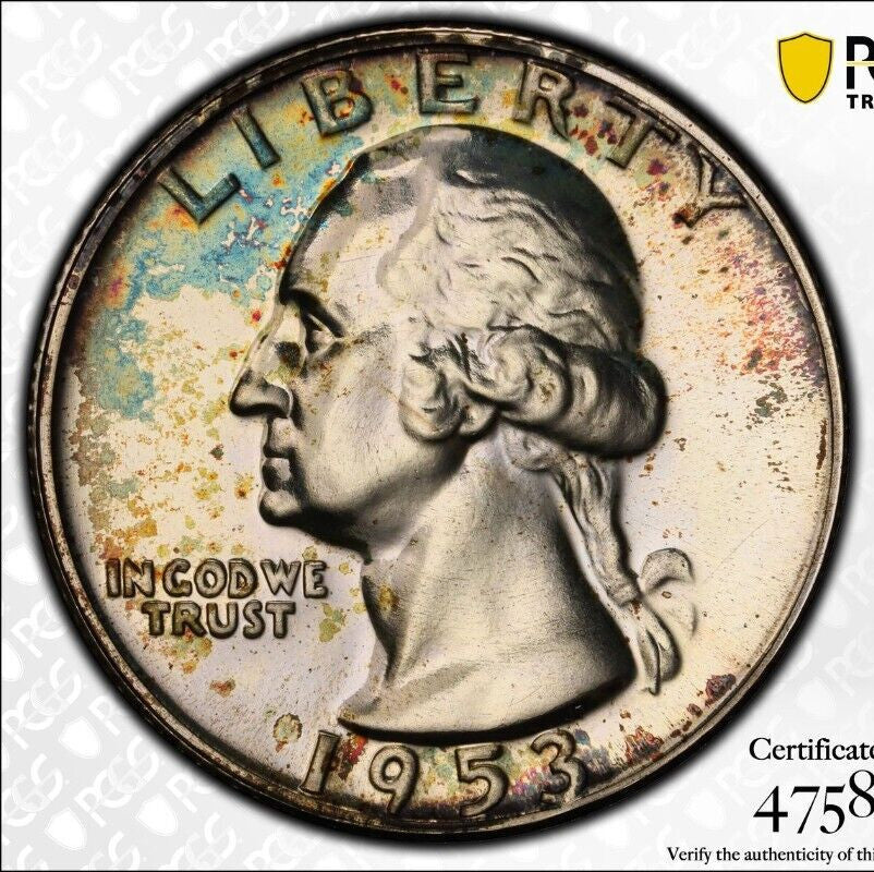 Rainbow Toned Trueview 1953 PR 66 George Washington Quarter PCGS Slab OCE 418
