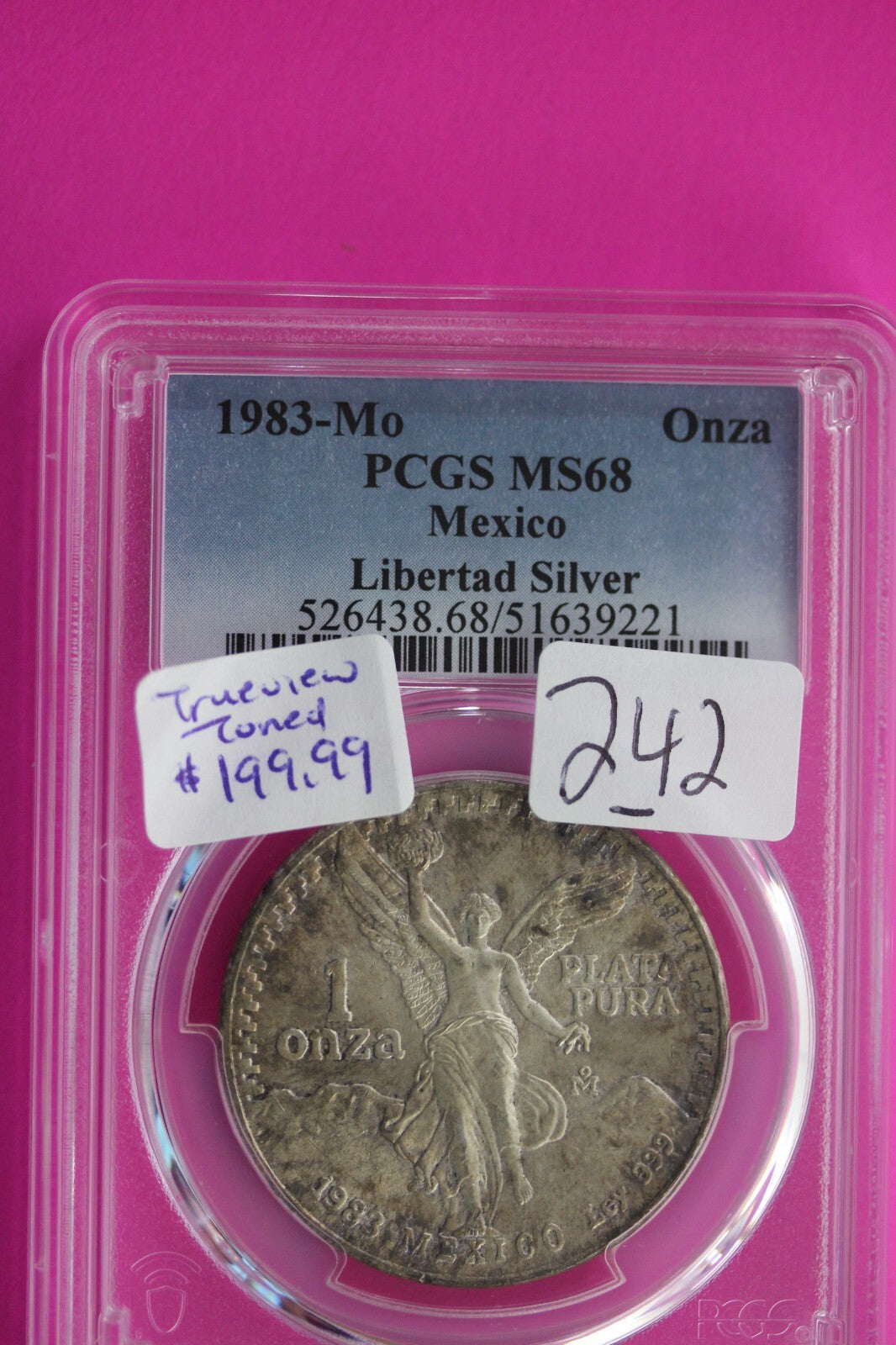 Toned 1983 MS 68 Libertad Mexico 1 OZ Silver Coin PCGS Certified Authentic 242