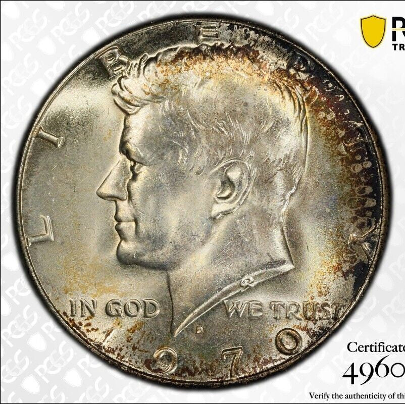 Toned 1970 D Silver MS 64 John F Kennedy Silver Half Dollar PCGS Graded 154