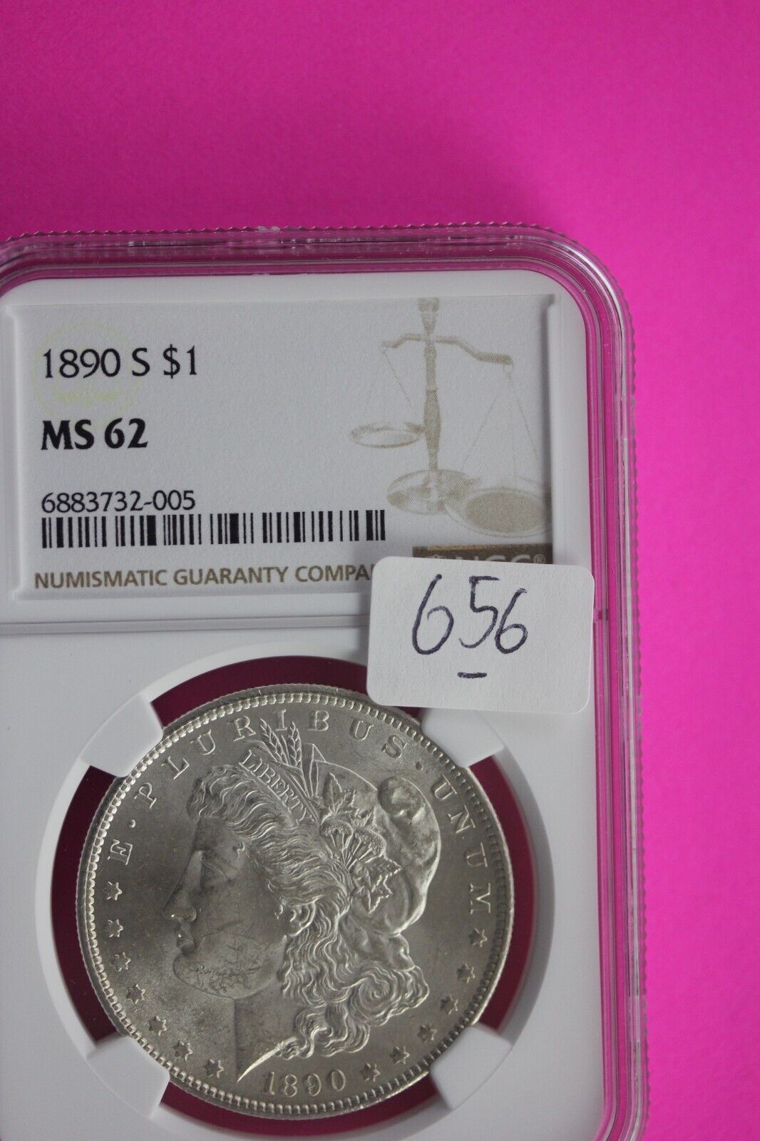 1890 S MS 62 Liberty Morgan Silver Dollar NGC Certified Slab Free Shipping 656