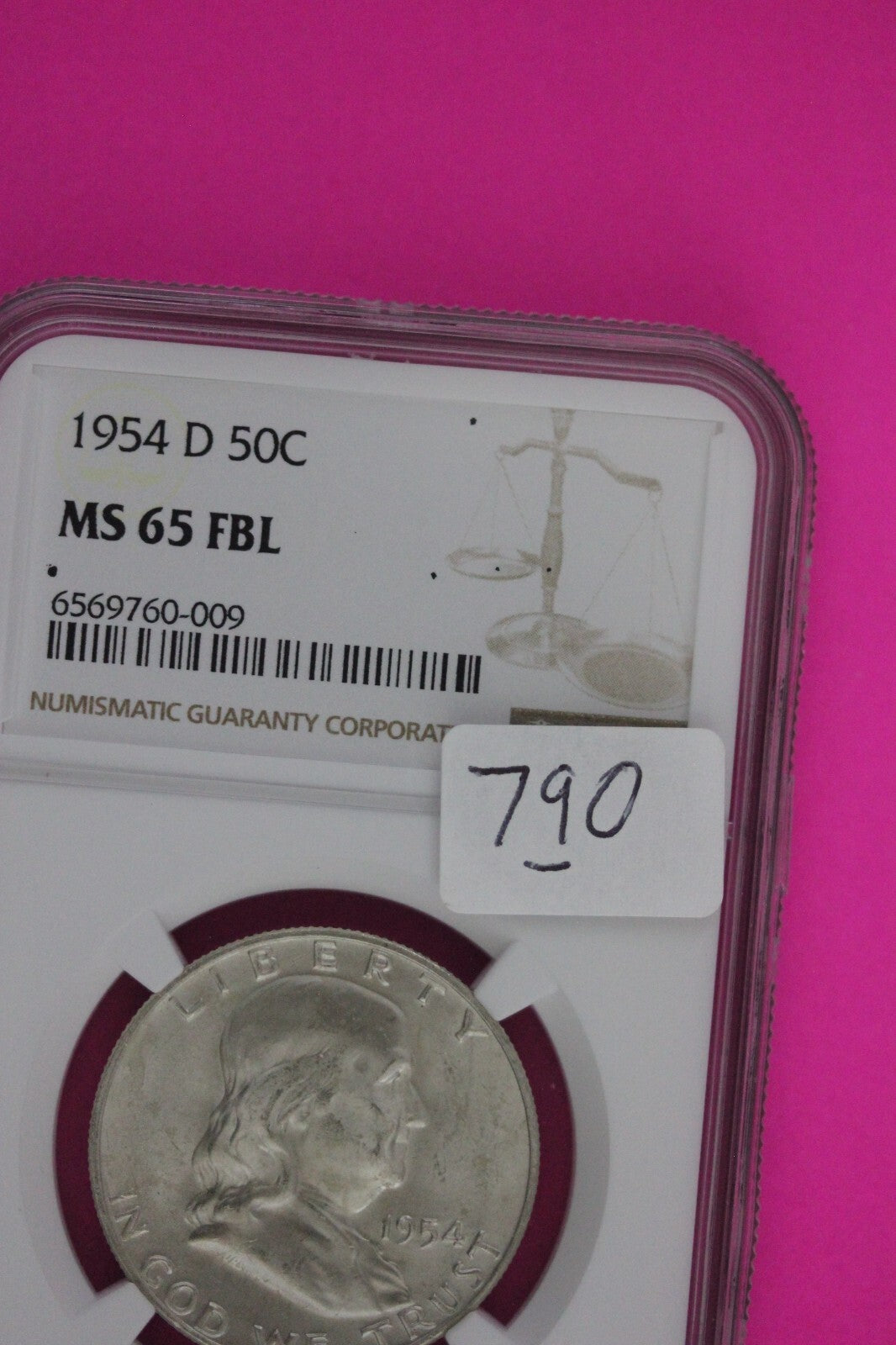 Full Bell Lines 1954 D MS 65 FBL Ben Franklin Half Dollar Silver Coin NGC 790