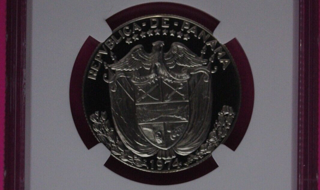 1974 Panama PF 69 Cameo Proof Silver 1/2 Balboa NGC Certified Graded Slab 1035