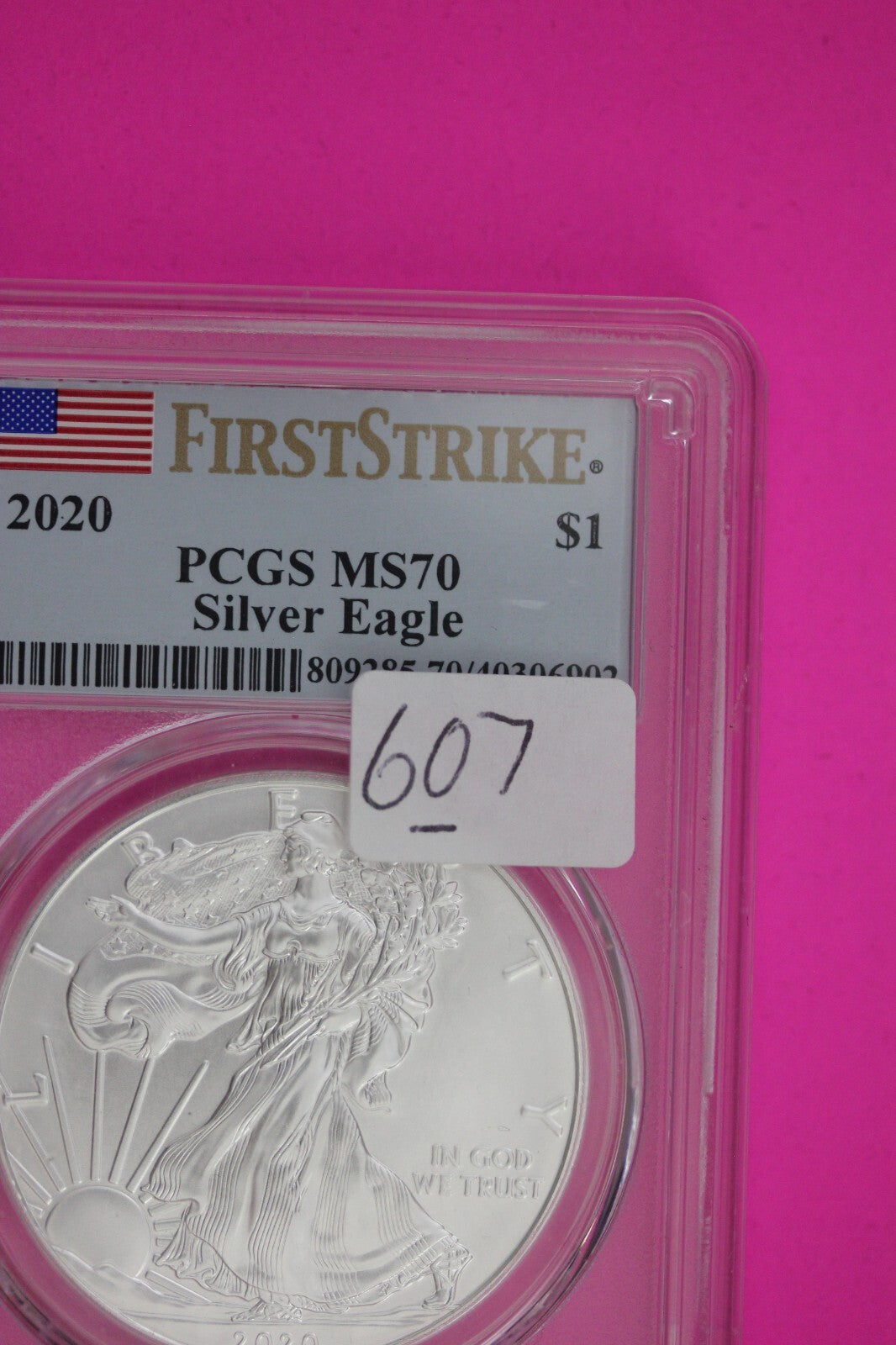 2020 MS 70 Silver Eagle Coin 1 OZ .999 PCGS Certified Graded Authentic Slab 607