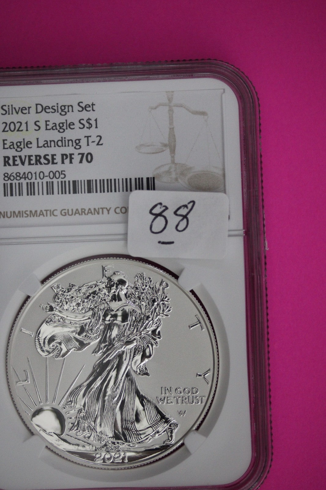 2021 S T2 Reverse Proof Silver Eagle PF 70 One Coin From Design Set NGC Slab 88