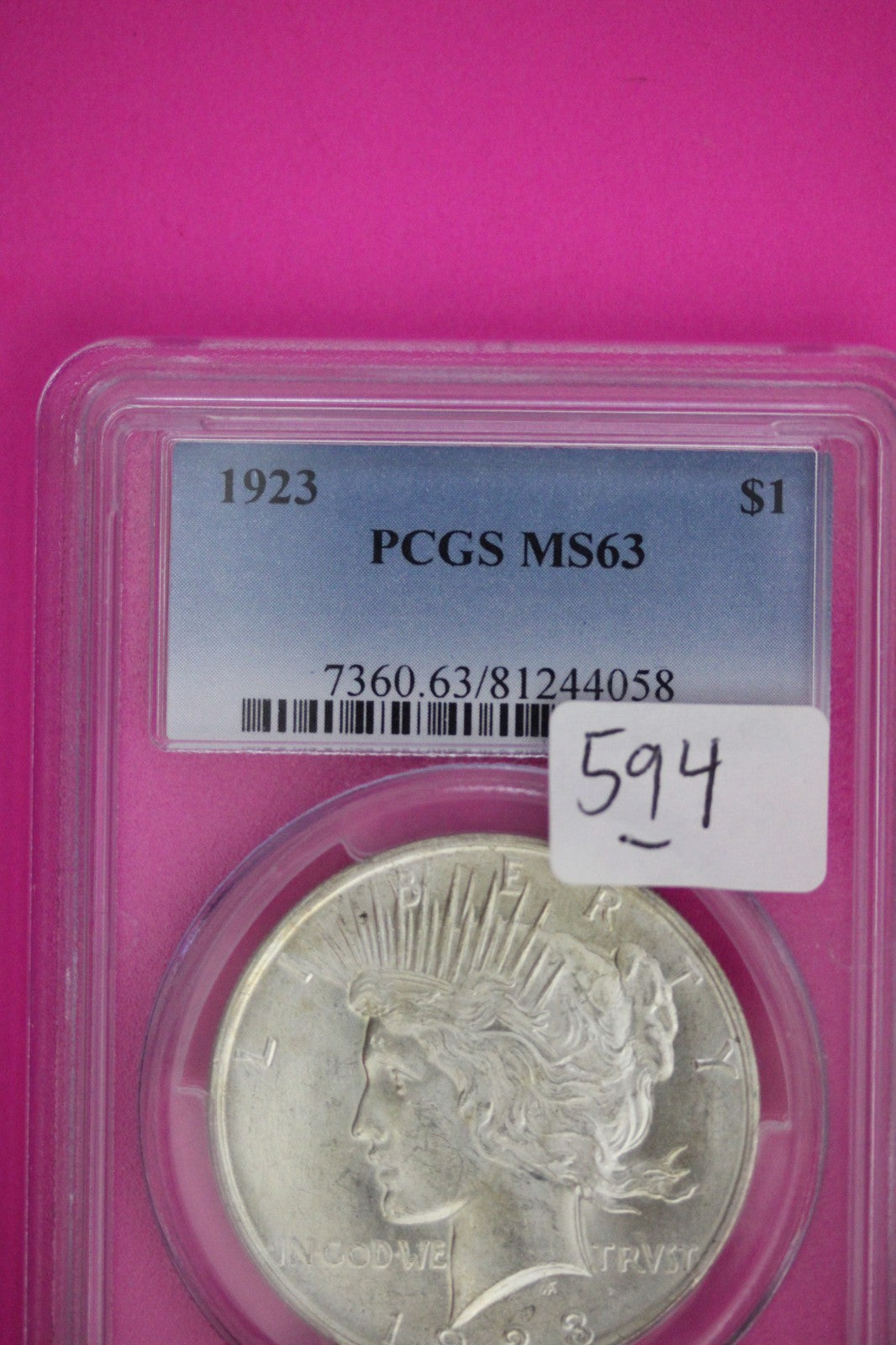 1923 P MS 63 Liberty Peace Silver Dollar PCGS Certified Graded Authentic 594