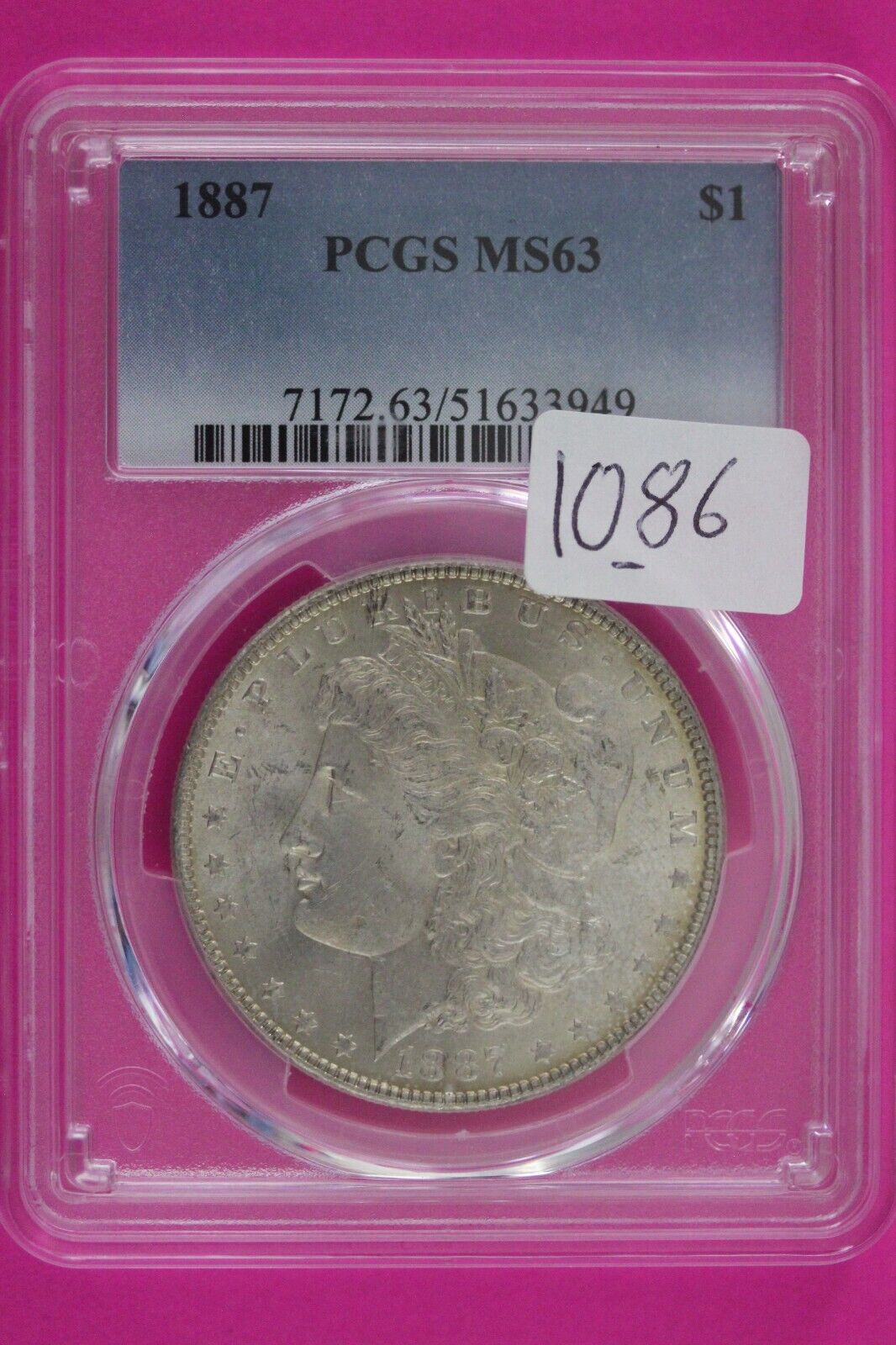 Toned 1887 P MS 63 Liberty Morgan Silver Dollar PCGS Certified Graded Slab 1086