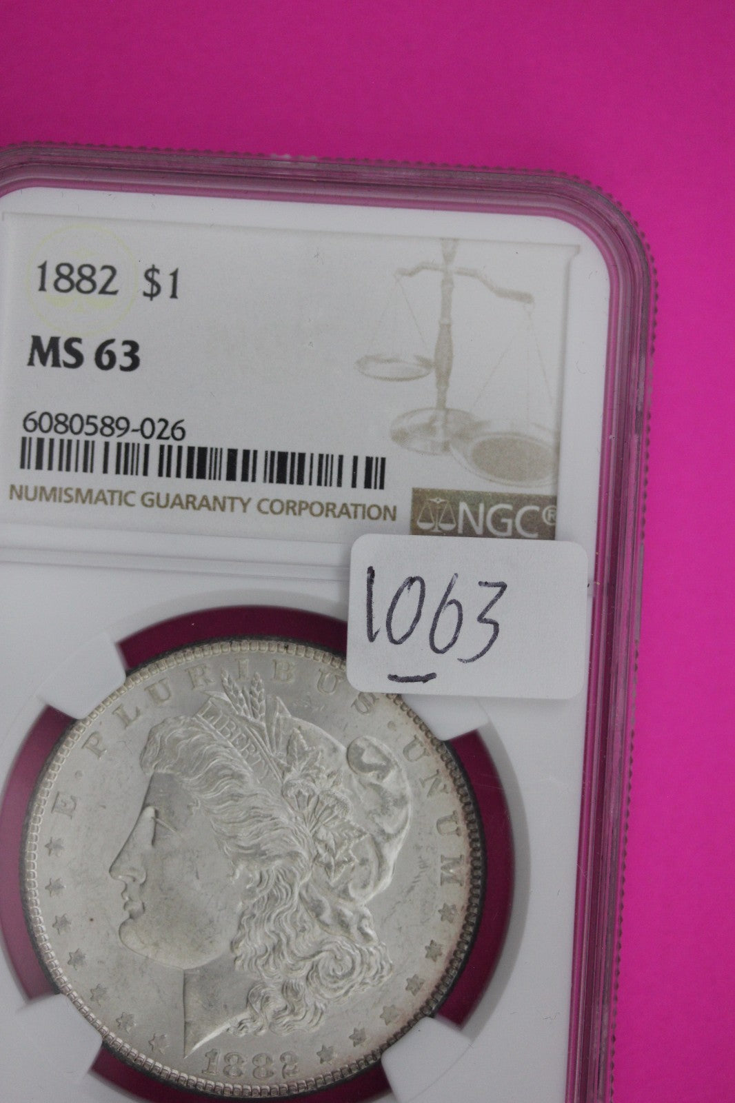 1882 P MS 63 Liberty Morgan Silver Dollar NGC Certified Graded Authentic 1063
