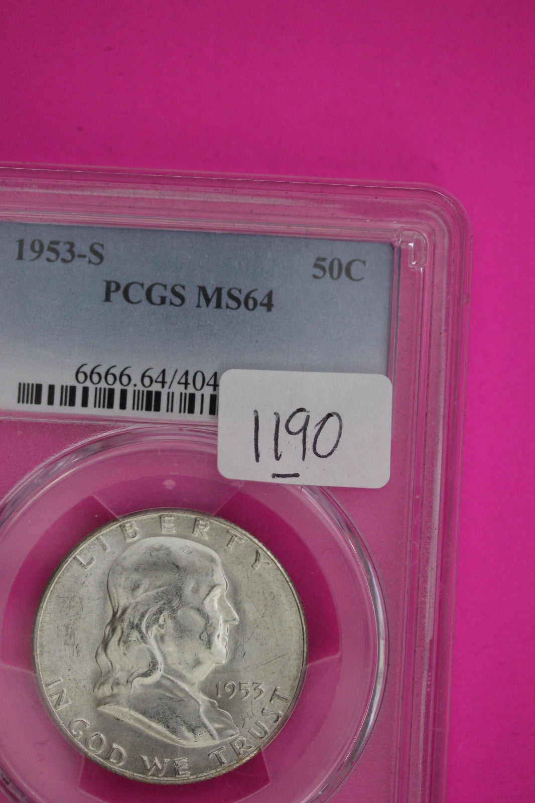 1953 S MS 64 Ben Franklin Silver Half Dollar PCGS Certified Authentic Slab 1190