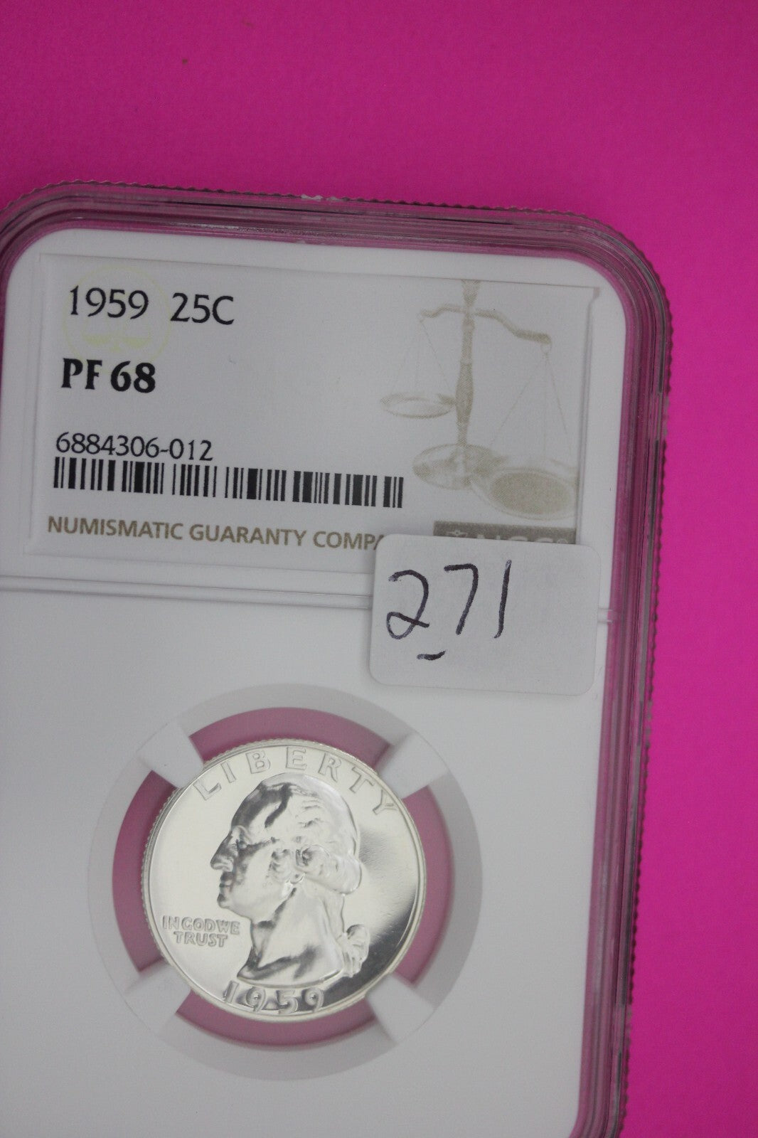 1959 PF 68 Proof Washington Silver Quarter NGC Certified Graded Authentic 271