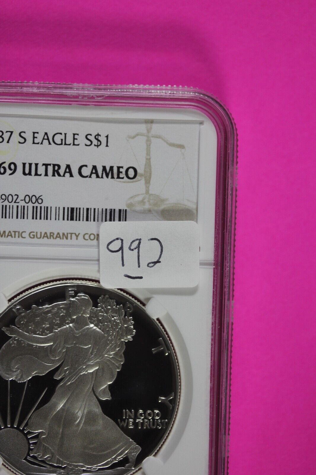 1987 S PF 69 Silver American Eagle Deep Cameo Authentic Proof Coin NGC Slab 992
