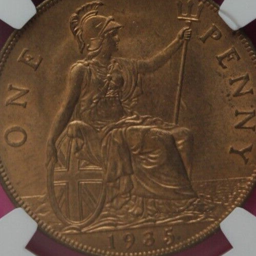 1935 MS 64 RD Red Great Britain Penny Coin NGC Graded Certified Authentic 1503