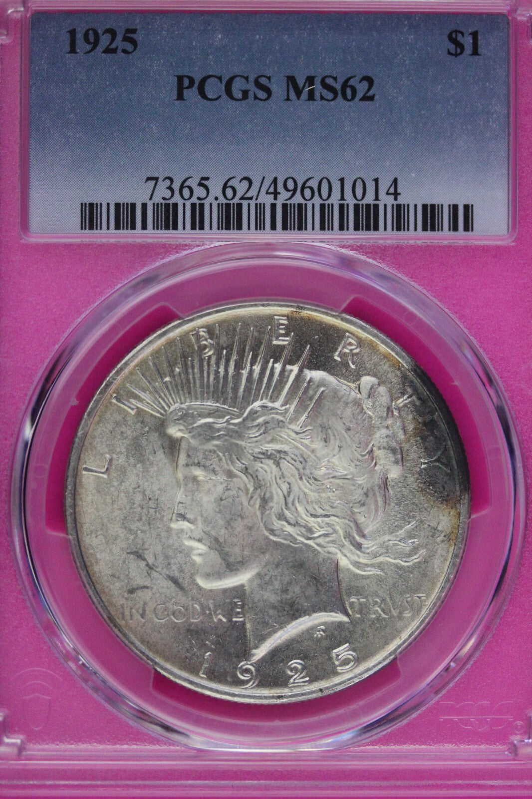 Toned 1925 P MS 62 Peace Silver Dollar PCGS Graded Certified Authentic Slab 375