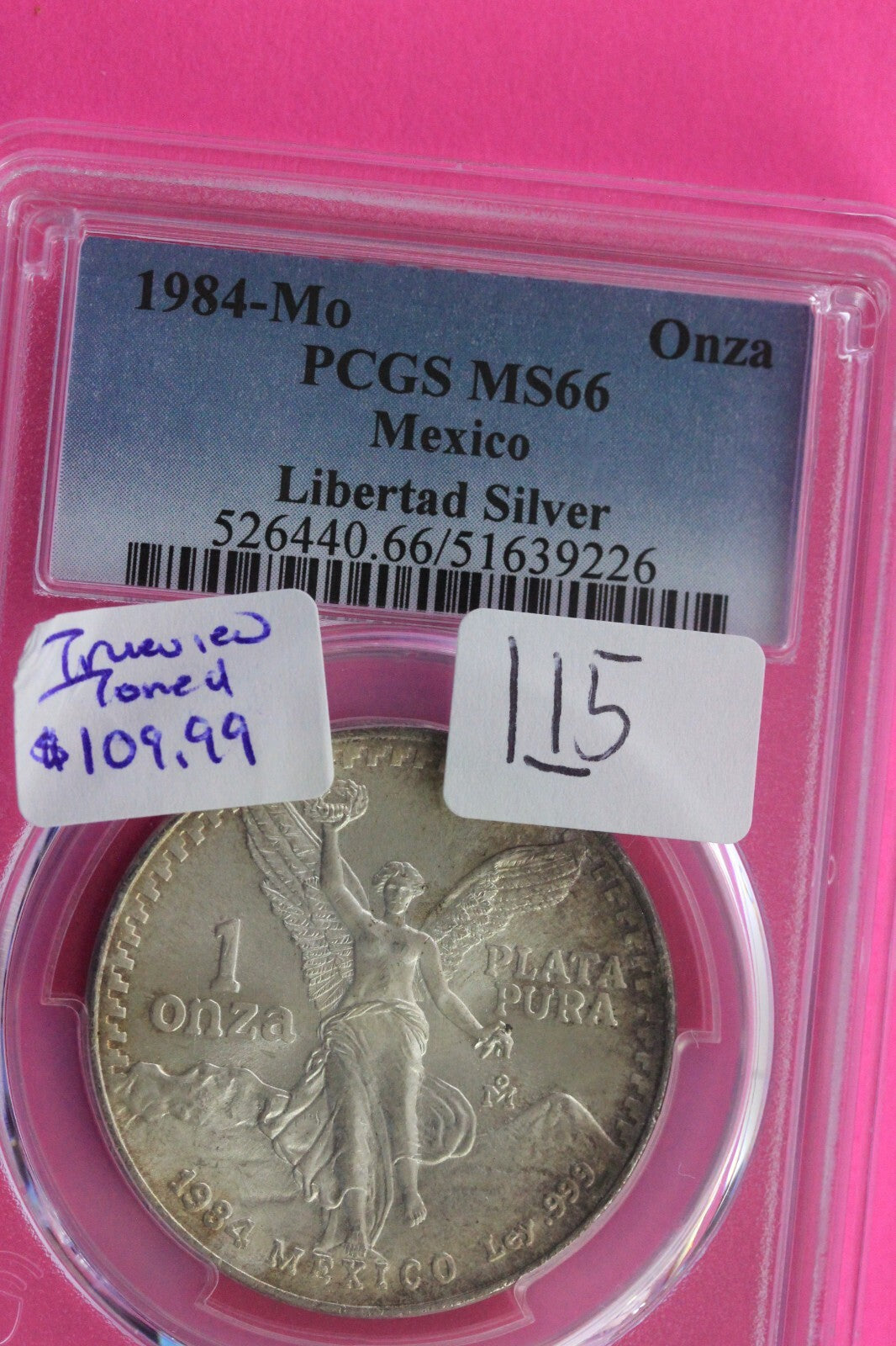 Toned 1984 MS 66 Libertad Mexico 1 OZ Silver Coin PCGS Certified Authentic 115