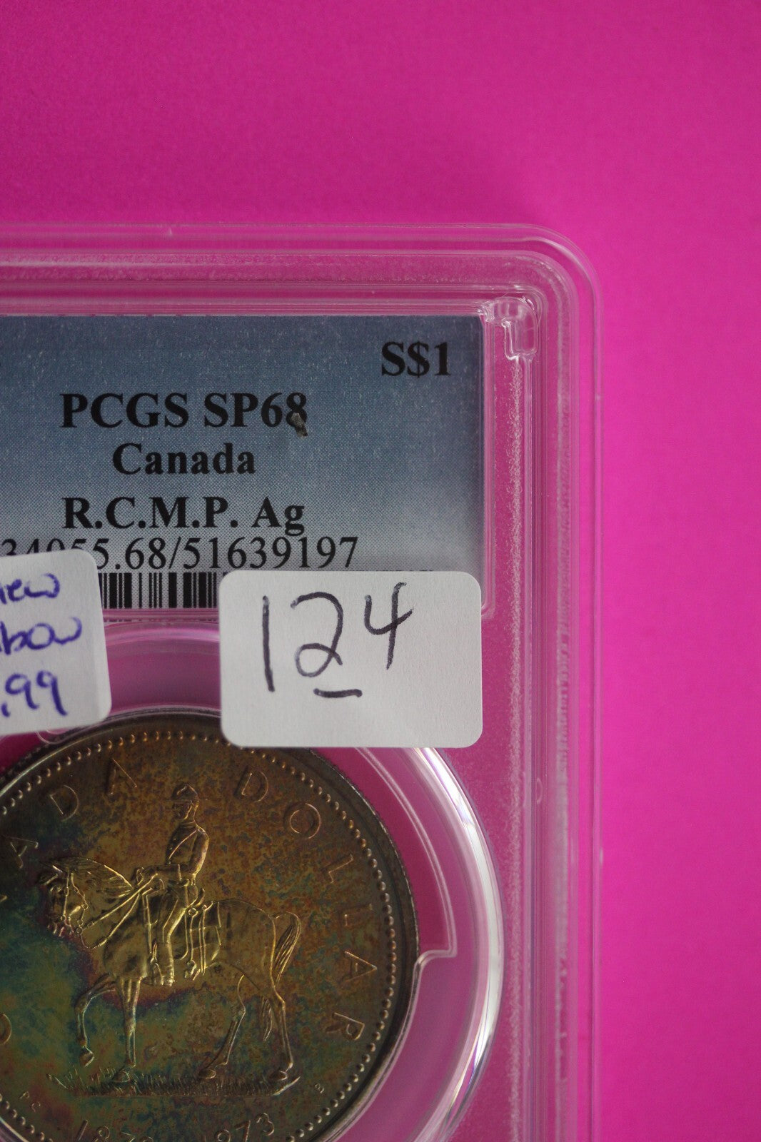 Toned 1973 SP 68 Canada Silver Dollar Royal Mounted Police PCGS Certified 124