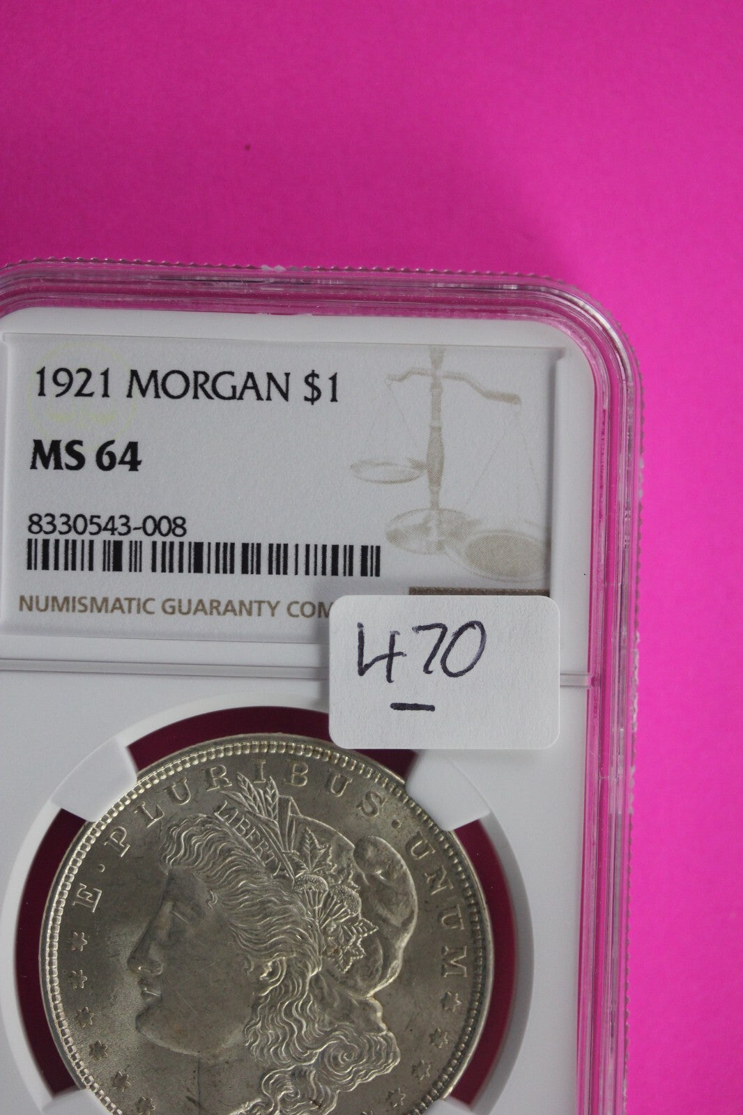 1921 P MS 64 Liberty Morgan Silver Dollar NGC Certified Graded Slab 470