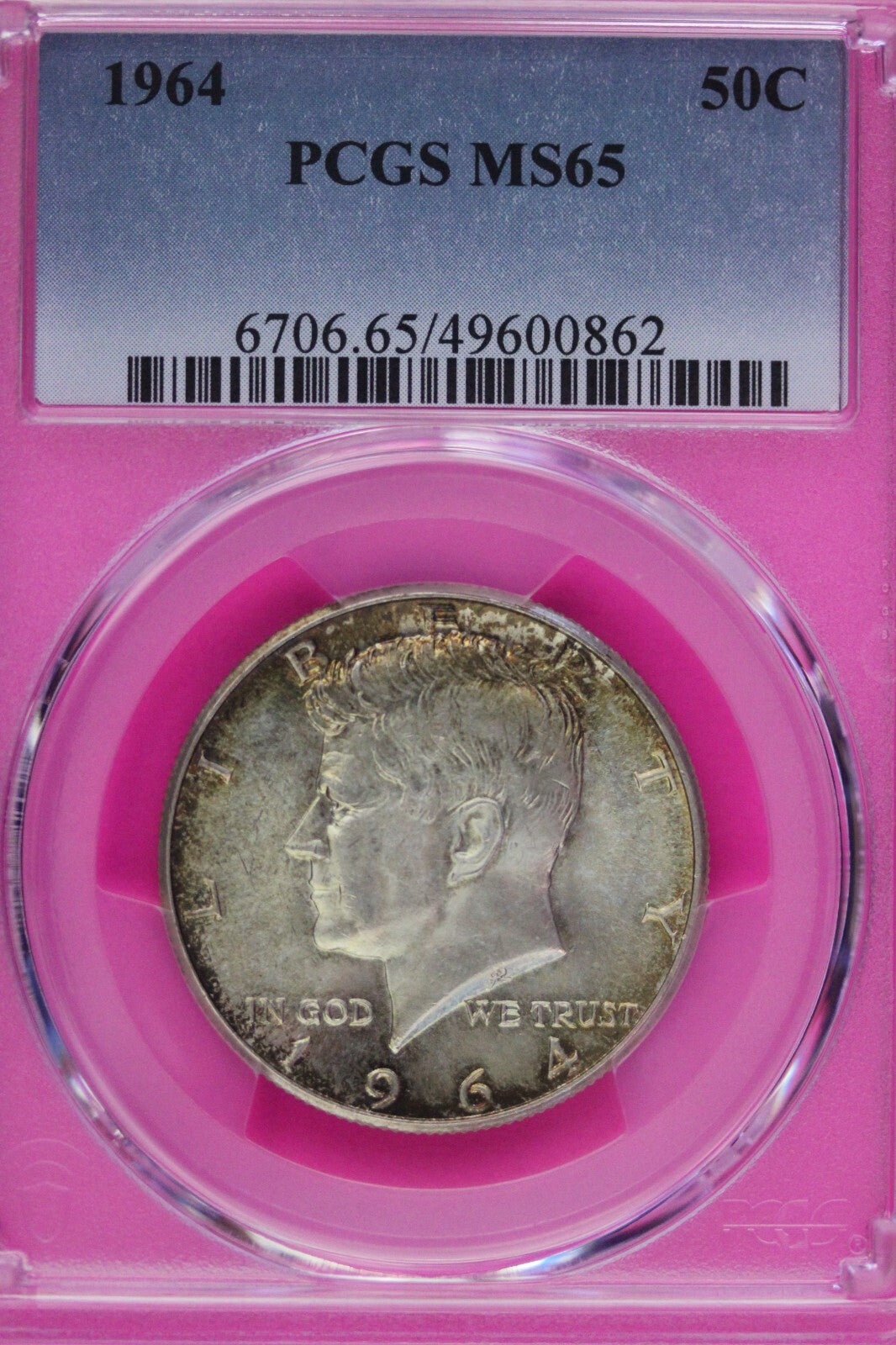 Toned 1964 P Silver MS 65 John F Kennedy Silver Half Dollar PCGS Graded 305