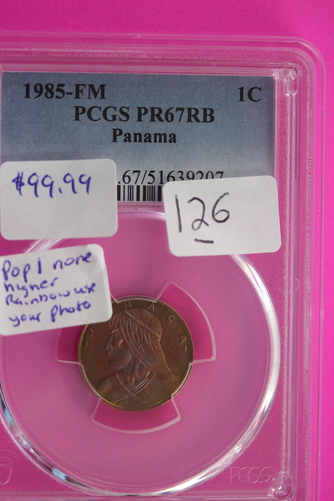 Pop 1 None Finer 1985 FM PR 67 RB Panama 1 Centesimo Toned PCGS Certified 126
