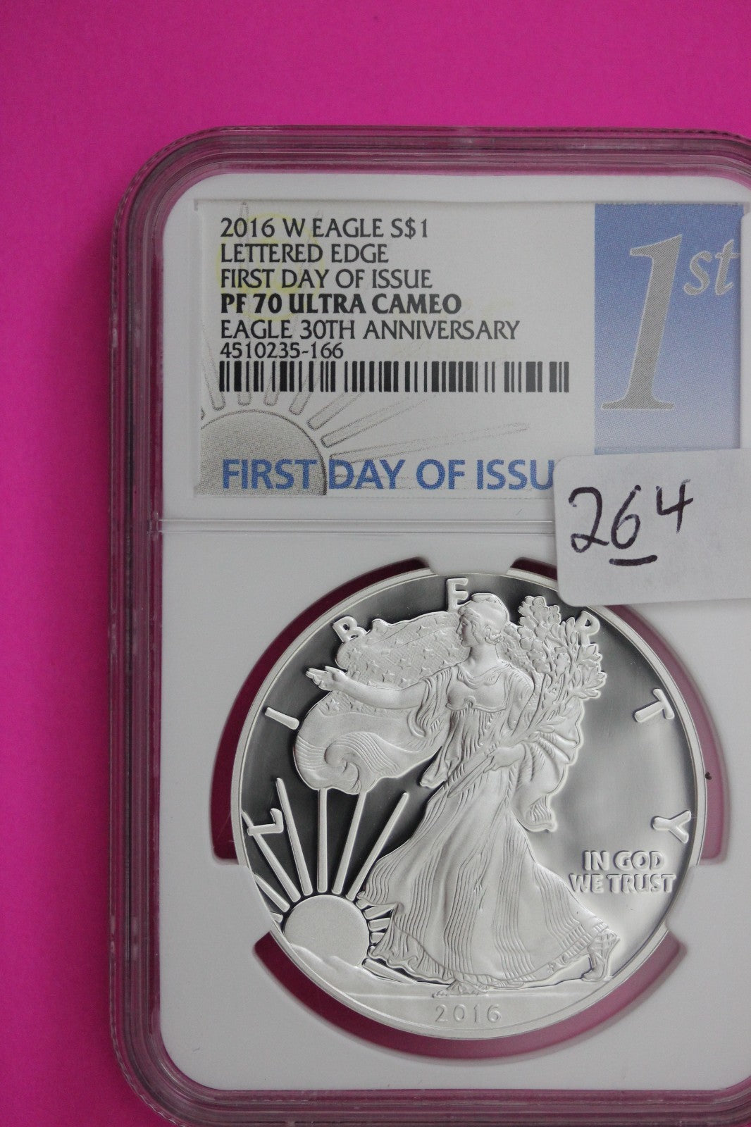 2016 W PF 70 Proof DCAM Silver American Eagle Lettered Edge NGC Authentic 264