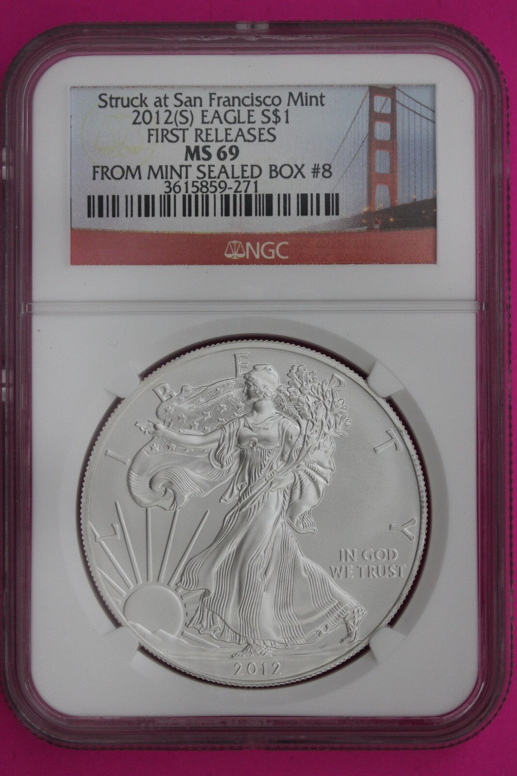 2012 S MS 69 Silver Eagle Coin 1 OZ .999 NGC Certified Graded Authentic Slab 542