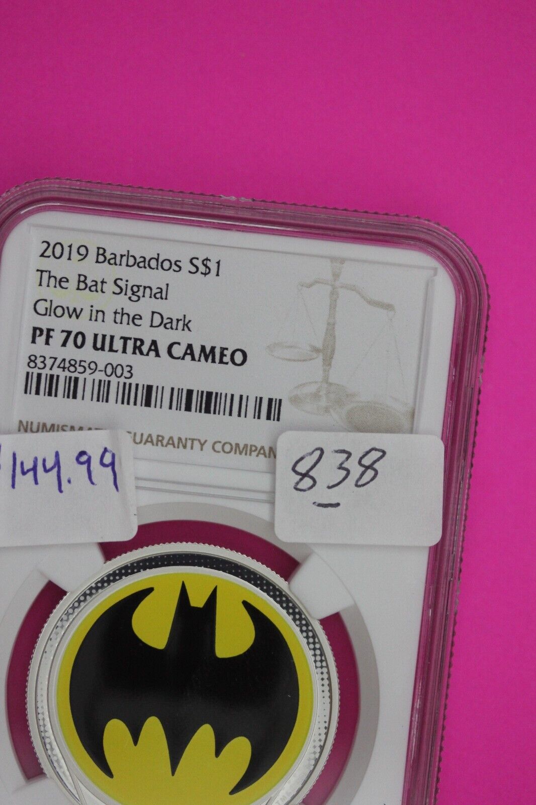 2019 PF 70 The Bat Signal Glow In The Dark Barbados 20 Dollars 1 Oz NGC 838